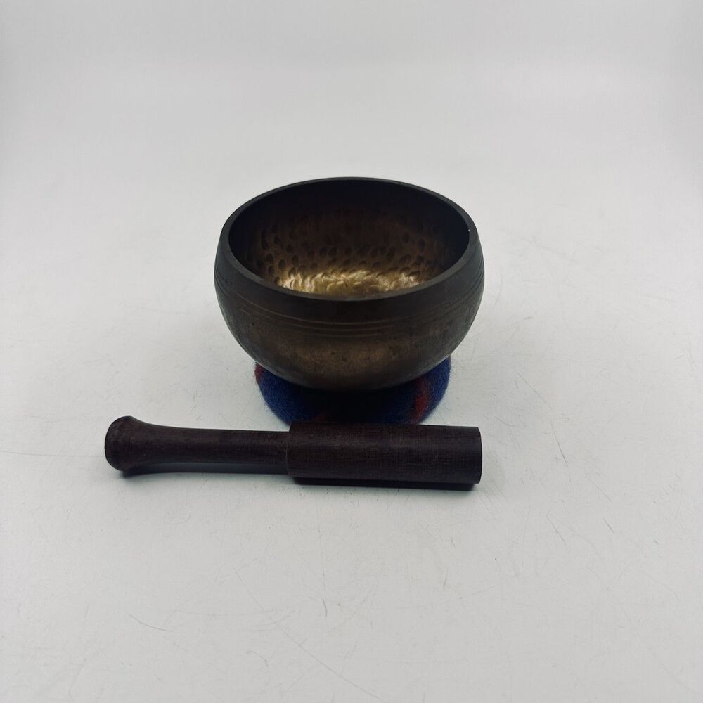 Vintage Hand-Hammered Tibetan-Style Singing Bowl w/ Mallet & Cushion
